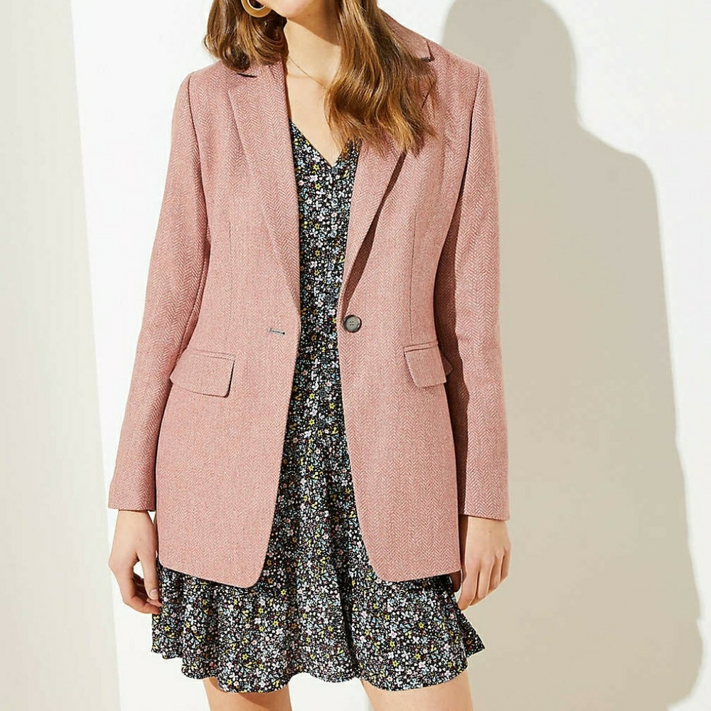 Blush Herringbone Long Blazer BNWT